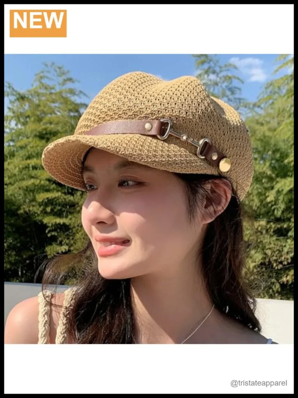 Women's Breathable Newsboy Cap Short Brim Summer Hat with Faux Leather Strap